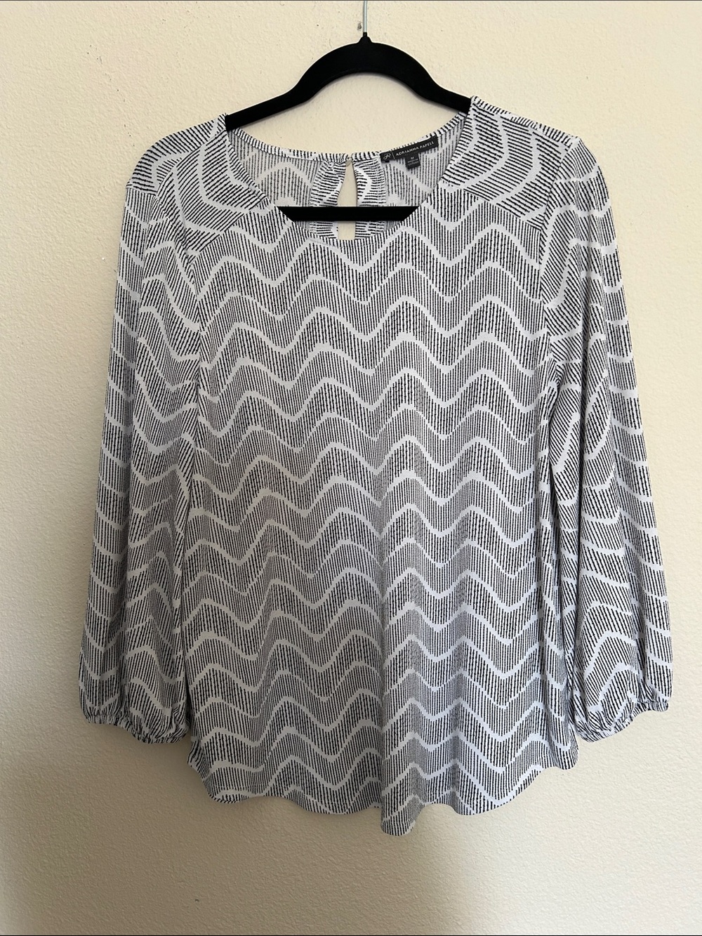 Adrianna Papell Black and White Wave-Print Blouse